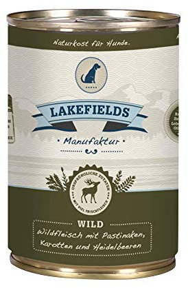 Lakefields Premium Hundefutter Nass | Wild 59% | 6 x 800g | Getreidefreies Nassfutter für Hunde | Natürliche Zutaten in Lebensmittelqualität | Karotten, Kartoffeln & Heidelbeeren | Schonend gegart