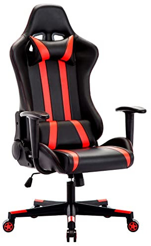 Intimate WM Heart Gaming Stuhl Bürostuhl Ergonomischer Drehstuhl Gamer Stühle mit Kopfstütze und Lendenkissen, Racingstuhl mit Hoher Rückenlehne, Höhenverstellung und Wippfunktion (Rot)