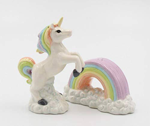 Cosmos Gifts 20800 Salz- und Pfefferstreuer, Einhorn über den Regenbogen; Weiß