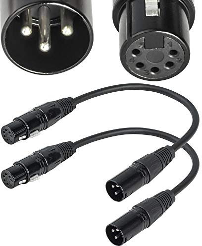 XLR Male 3 Pin to XLR Female 5 Pin DMX 512 Turnaround DMX Stage Light Cable by SiYear, XLR3M to XLR5F Adaptor Cable (12inch / 2Pack)