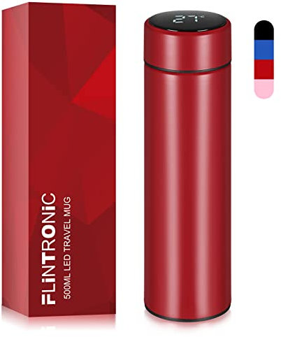 Flintronic Thermosflasche, 500 ML Wasserflasche Vakuum Isolierbecher 304 Edelstahl, LCD-Touchscreen-Temperaturanzeige, Smart Becher Dichtflasche Ideal für Hitze und Kälte