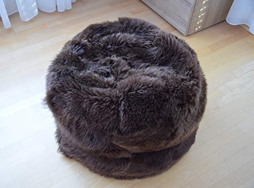Naturasan Fell Sitzsack, Sitzsackhülle aus echtem Natur-Lammfell, Sitzkissen, Pouf, Hocker, Sessel BeanBag, 65cm Durchmesser, Natur Braun