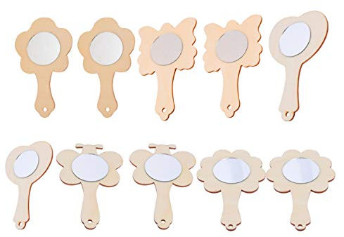 Milisten 10 stücke DIY Holz Spiegel Handwerk unvollendet handspiegel Mini Holz Prinzessin Spiegel für Kinder DIY malerei Handarbeit Handwerk