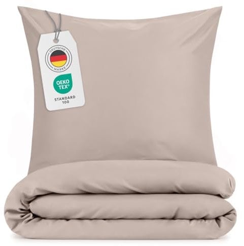 Blumtal Bettwäsche 140x200cm + 80x80cm Kopfkissenbezug - Oeko-TEX zert. Mikrofaser Bettwäsche Set - Mikrofaser Bettbezug bis 95 °C - Deckenbezug + Kissenbezug 2-teilig - Sommerbettwäsche Taupe