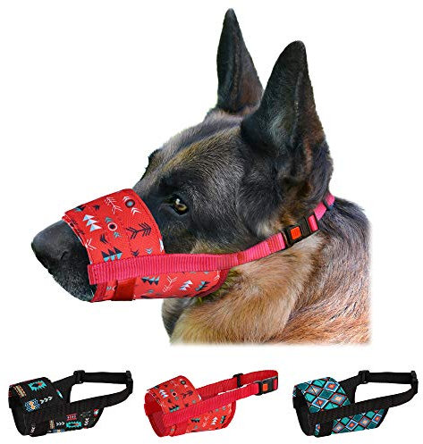 CollarDirect Maulkorb für Hunde – Verstellbarer, weicher, atmungsaktiver Tribal-Nylon-Mundschutz für kleine, mittlere und große Hunde, Anti-Kauen, Bellen (M/L)