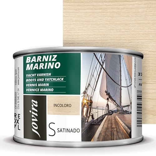 JOVIRA PINTURAS Barniz Marino. Para madera exterior-interior, incoloro-transparente. Especial resistencia en ambientes marinos. (375 Mililitros, Satinado) K-51