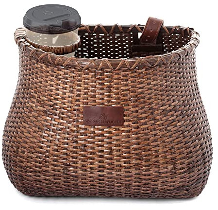 Warners Wheels Bike Basket Front for Women's Cruiser with Coffee Cup Holder, Handmade Woven Bicycle Basket mounts to Front Handlebars of Beach Cruisers or Scooters with Vegan Leather Straps