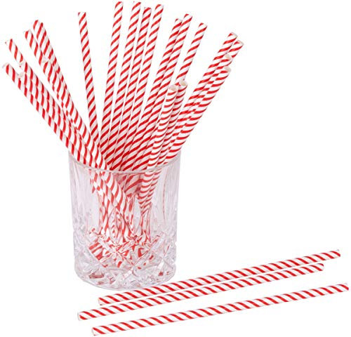 Papierstrohhalme Stripe 25 St. 100% Papier Einweg L:19,7cm biologisch abbaubare Trinkhalme, Farbe:rot