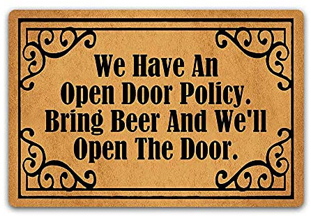 We Have an Open Door Policy Bring Beer and We'll Open The Door Funny Floor Mat Rug Non-Slip Entrance Indoor Outdoor Bathroom Kitchen Home Doormat Rubber 23.6 by 15.7 inch