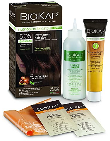 BioKap, Chestnut Light Brown 5.05, 10 Minute PPD Free Hair Colour, Ammonia Free Vegan Home Colour Kit for Sensitive Skin and Grey Coverage, 135 ml