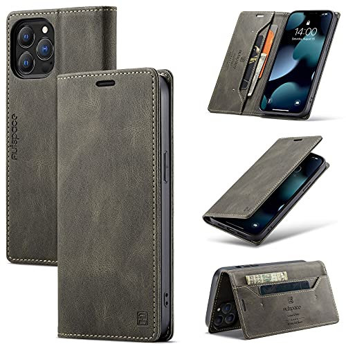 TOHULLE for iPhone 13 Pro Max Case, Vintage Wallet Case Card Holder Kickstand Built-in Magnetic Flip Folio Leather Case for iPhone 13 Pro Max - Coffee Brown