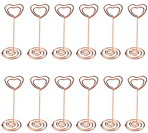 inodiref 12 Stück Tischkartenhalter Herzform Platzkartenhalter Metall Fotohalter Memohalter Hochzeit Platzkartenhalter Tisch Nummer Halter für Event Hochzeit Geburtstag Restaurants (Rose gold)