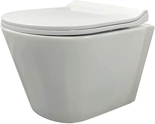 Wc Inodoro Suspendido Redondo Rimless | Vater Colgante de Cerámica Blanca con Montaje a Pared | Inodoro Empotrado con Fondo Reducido y Asiento Caída Amortiguada | Wc Suspendido GIN (Wc Suspendido)