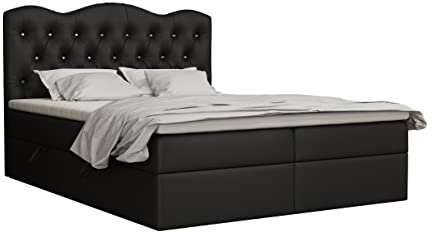 FEDVE Royal Boxspringbett | 200x140 cm | Geräumiges, gestepptes Bett im LOFT-Stil | Praktische Bettkästen | Für jedes Schlafzimmer geeignet (Lederimitat - Soft 11, Schwarz)