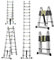 5M Scala Alluminio Telescopica Pieghevole(2.5M+2.5M), Portable Estensione Scala Retrattile per Soppalco Esterno, Scaletta Pieghevole Scala Multiuso 16 Gradini, Norme EN131, Capacità 150kg