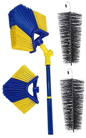 vom Pullach Hof Eckbesen mit 4 Meter Teleskopstange auswaschbarer Besenkopf wählbar mit Filter für Dachrinnenfallrohr (mit 2X Filter + 1x Ersatzbesenkopf)