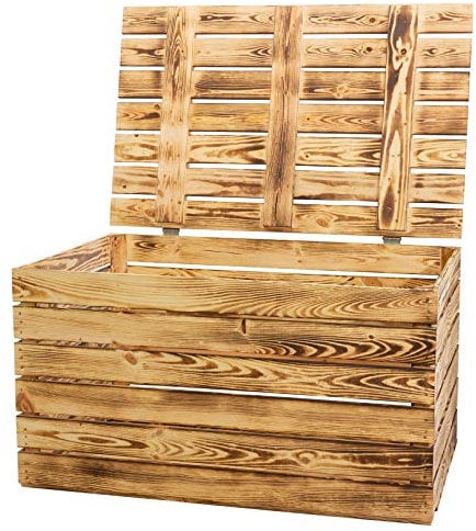 Holztruhe mit Deckel Truhe Couchtisch im Landhausstil, Stauraum für Decken, Kissen im Schlafzimmer (Große geflammte Truhe)