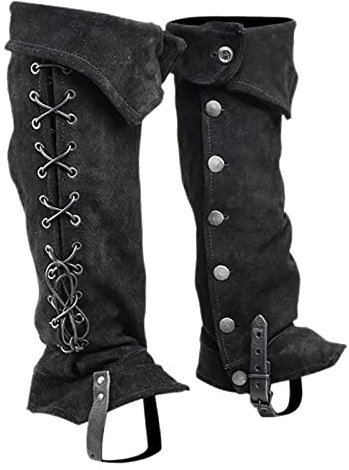 Baoblaze Mittelalterliche Gamaschen aus Kunstleder, Ritterkrieger-Rüstung, Stiefelüberzüge, Gamaschen, wasserdichte Beinschützer, Kostümzubehör, Schwarz