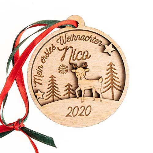 Mein erstes Weihnachten Anhänger personalisiert | Weihnachtskugel REH | Weihnachtsanhänger | Weihnachtsdeko | Christbaumschmuck