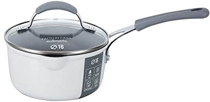 Fatto in Casa da Benedetta Casseruola Antiaderente (Ø 16 cm) in Alluminio 100% riciclabile con Coperchio in Vetro – Adatta anche per Induzione, Non contiene Metalli pesanti (Colore Grigio)