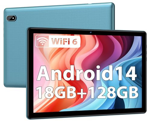 DMOAO Tablet 10 Pulgadas Android 14 con 5G Wi-Fi 6, HD Tablet con 18GB RAM + 128GB ROM (TF 1TB), Widevine L1, 8 Cores 2.0 GHz, Bluetooth 5.0, 1280 * 800 IPS, USB-C, 6000 mAh, Azul