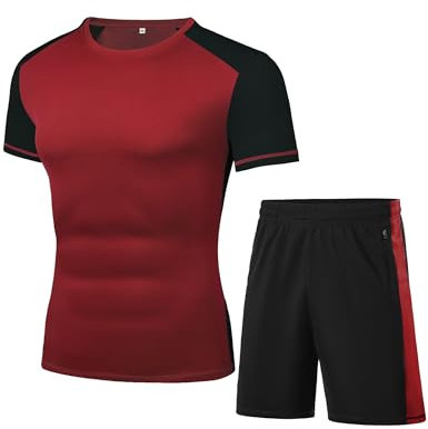 Wayleb Jogginganzug Herren Kurz Trainingsanzug Sommer Atmungsaktiv Sportbekleidung 2 Teiliges Fußball Trikot Set mit Kurze Hosen T-shirts