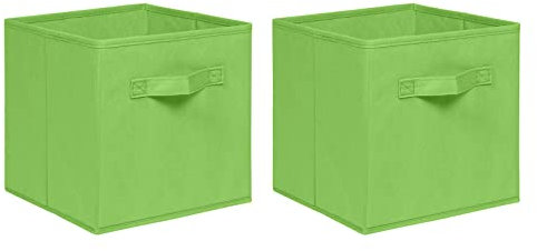 NICEME Foldable Boxes, Non-Woven Fabric Set, Drawers for Cube Storage Unit, 26.5x26.5x28 cm (Green, Set of 2)