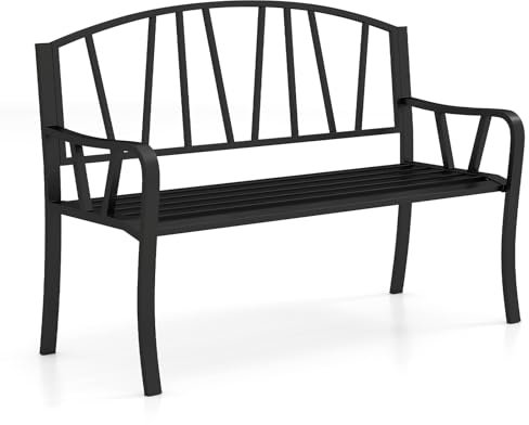 COSTWAY 2-Seater Garden Bench, Metal Frame Loveseat Park Bench, Outdoor Furniture Leisure Seating Patio Chair for Balcony, Porch, Backyard and Poolside, 300kg Load Capacity, Black (129 x 53 x 93 cm)