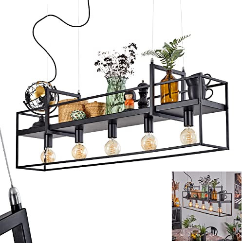 Pendelleuchte Victorine, moderne Hängelampe aus Metall in Schwarz/Chromfarben, Hängeleuchte mit Ablage, verstellbare Höhe max. 137 cm, 5-flammig, 5 x E27, ohne Leuchtmittel