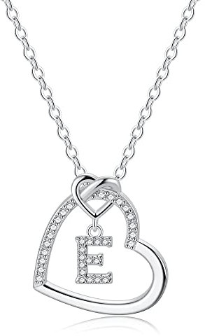 TINGN Geschenke für Mädchen, Kette Herz Damen Halskette mit Buchstaben E Halskette Damen Kette Silber Herz Geburtstagsgeschenk für Frauen Teenager Mädchen Geschenke für Frauen Frau Freundin Geschenk