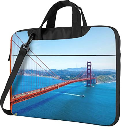 San Francisco Golden Gate Bridge Bedruckte Laptop-Umhängetasche Klassische Aktentasche Laptoptasche Messenger Bag Tragetasche, Schwarz , 15.6 inch