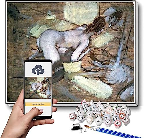 Ölgemälde-Set zum Selbermachen, nackte Frau liegend auf gelben Kissen, Gemälde von Giovanni Boldini, Ölgemälde zum Selbermachen, Malen nach Zahlen