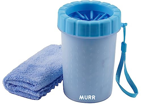 Dog Paw Cleaner Cup, Portable Dog Paw Washer for Small & Medium Dogs, Soft Silicone Bristles Muddy Paw Cleaner with Towel, Pet Foot Washer for Travel and Home Use (Blue)