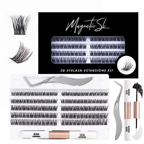 Individual Lashes 120 Cluster Lashes 3D False Eyelashes Natural Look D Curl Reusable Fluffy Lash Extension Kit with Applicator and Lash Bond and Seal DIY Cluster Eyelash Extensions Mix 10-16MM-DM01