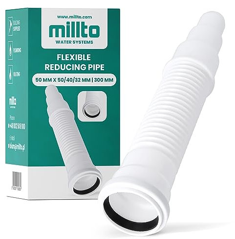 Millto™ Flexibles Rohr Reduzierstück 50 x 50/40/32 mm 300 mm Abflussrohr mit Muffe Abwassersystem Kanalsystem Abgang Waschtisch Verstellbares Abflussverbindungsstück Abflusssysteme