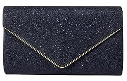 CORIOS Damen Clutch Glänzende Pailletten Abendtaschen Envelope Handtasche Hochzeit Brautbörse Schultertasche mit Abnehmbarer Kette Elegante Umhängetasche Dunkelblau