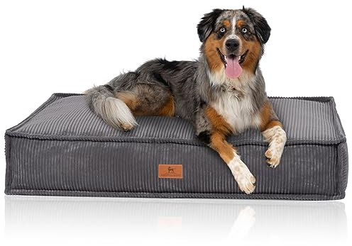 Knuffelwuff Hundekissen Lesedi aus Cord mit Handwebcharakter 100x70cm Grau - Abnehmbarer Bezug - waschbar - für große, mittelgroße und kleine Hunde