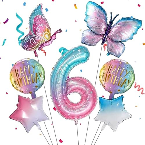 7Pcs schmetterling ballon,schmetterling deko geburtstag 6,schmetterling luftballon 6,geburtstag deko 6 jahre mädchen,geeignet für Mädchen-Geburtstagsparty-Dekoration, Themenparty Dekoration
