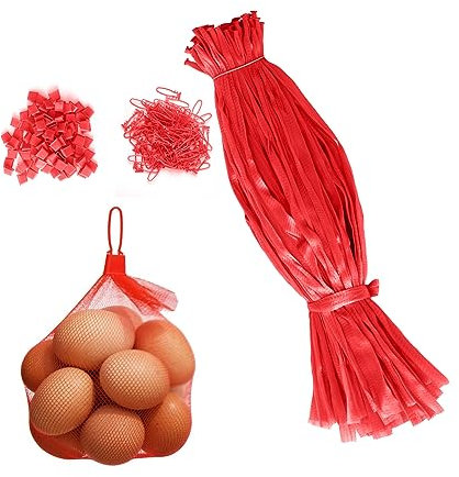 Molyorch 100 Pièces Sac en Filet Réutilisable, Sac de Filet D'oeufs, pour Sacs de Stockage de Fruits Noix, Épicerie et légumes le Shopping et le Stockage (Rouge, 30cm)