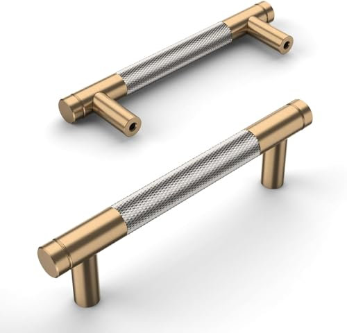 9BUILD EU0020 10 Piezas Tiradores para Armarios, Dorado y Gris, Distancia entre Orificios 96 mm, Tiradores para Armarios de Cocina, Tiradores Moleteados para Muebles, Tiradores para Puertas de Armario