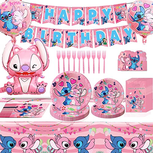 75 Pièces Décoration Anniversaires,Déco Anniversaire Fille,Vaisselle de Fête Décoration d'anniversaire Enfant,Banniere,Assiettes,Serviettes,Nappe,Ballon en Film d'aluminium
