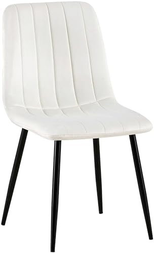 CLP Chaise De Salle A Manger Dijon en Tissu Ou Velours I Chaise avec Surface D'assise Matelassée Pieds en Metal I Charge Max.150 Kg, Couleur:Blanc crème, Matériel:Velours
