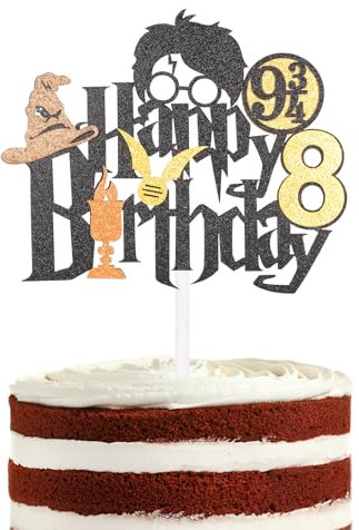 Yiran 1pcs Magical Wizard Harry Potter Cake Toppers,Happy 8th Birthday Harry Potter Cake Toppers,Harry Potter Cake Decorations Cupcake Toppers for Boys Kids Birthday Harry Potter Theme Party Supply
