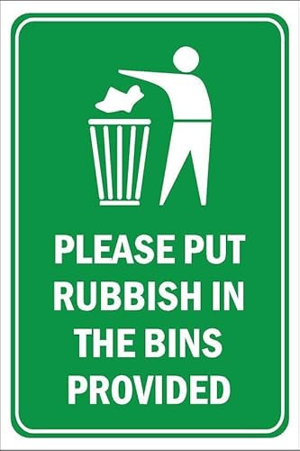 Aufkleber Please put rubbish in the bins provided - Self adhesive sticker (400mm x 300mm)