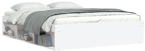 vidaXL Bettgestell, Bettrahmen mit Lattenrost, Bett Gästebett mit 6 Fächern, Doppelbett Schlafzimmerbett Schlafzimmermöbel, Weiß 140x200cm