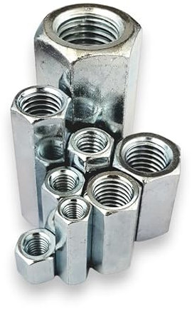 Langmutter M10 x 25 mm Verzinkt Stahl Sechskant - Verbindungsmuttern - Distanzmuffen - Größe und Menge wählbar (Gewinde: M10, Länge: 25 mm, Menge: 5 St.)