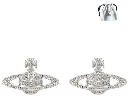 Planet Orb Pearl Silver Necklace 925 Mini Bas Earrings Set Crystal Rhinestone Y2k Aesthetic Pendant Mini Bas Necklace for Women Girlfriend Wife Birthday Jewellery Gift (Orb Earrings)