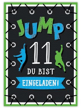Minkocards 8 Einladungskarten zum 11. Kindergeburtstag Junge Mädchen Jump Trampolin Einladungen elfte Geburtstag