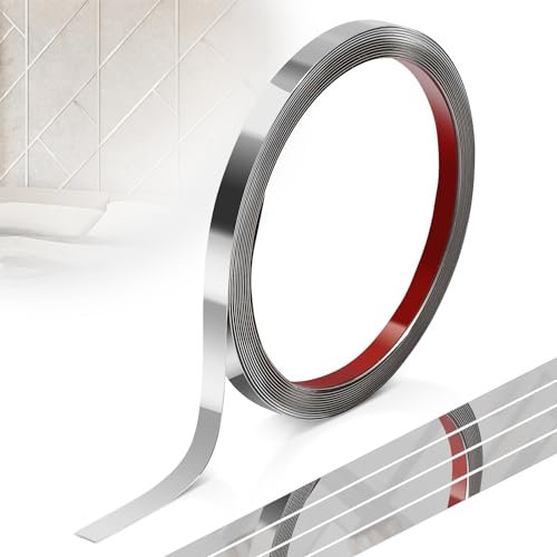 EFUTURETIME Moulure Autocollante en Acier Inoxydable, 1cmx5m, Garniture Murale Autoadhésif, Moulure Flexible avec Effet Miroir pour Décoration de Meuble, Bordure de Miroir, Mur, Porte, Plafond, Argent