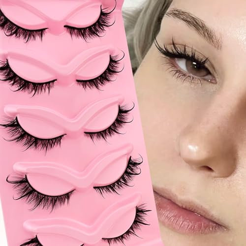 Lot de 5 paires de faux cils Wispy - Effet mouillé - Curly Fox Eye - 18 mm de long - Ailes d'ange dramatiques - Lifting de cils - Wet-05